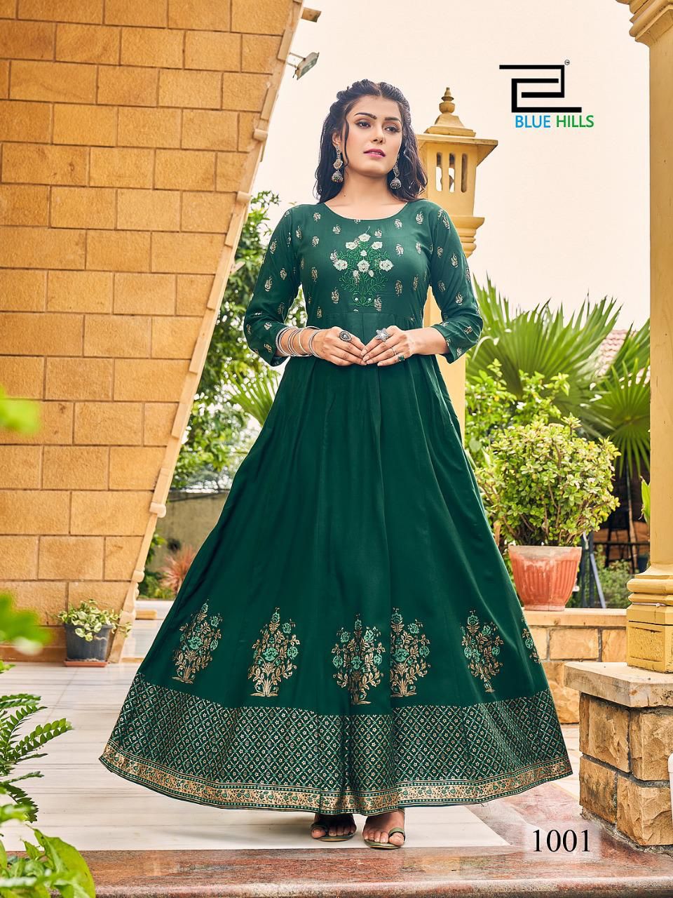 Blue Hills Enagage Designer New Stylish Heavy Festival Wear Long Anarkali Kurti Collection